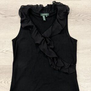 Lauren Ralph Lauren Black Chiffon Ruffle Wrap Sleeveless Top Blouse Sz M